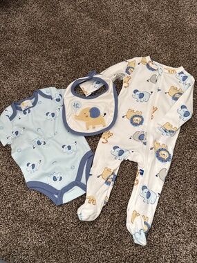Baby Giraffe Safari Overalls Bucket Hat Set 3-6 Months NWT